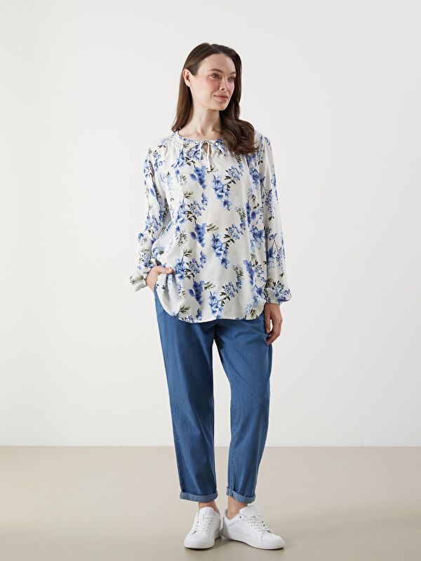 Moudda LC Waikiki - Blouse tissée imprimée manches longues Femme Imprimé écru - Tunisie 2