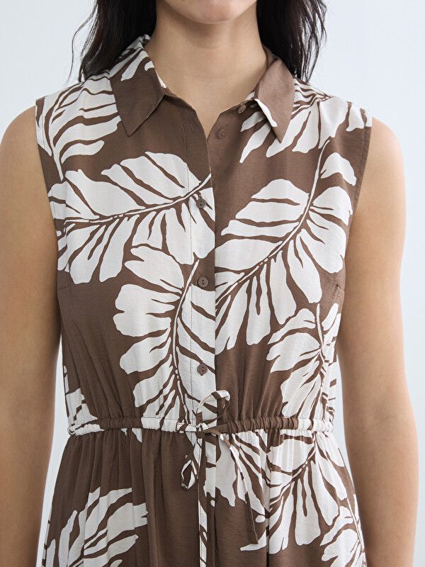Moudda LC Waikiki - Robe manches courtes en tissu pour Femme couleur Marron imprimé - Tunisie 3