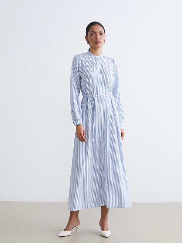 Moudda LC Waikiki - Robe manches longues en tissu pour Femme couleur Bleu rayé - Tunisie 1