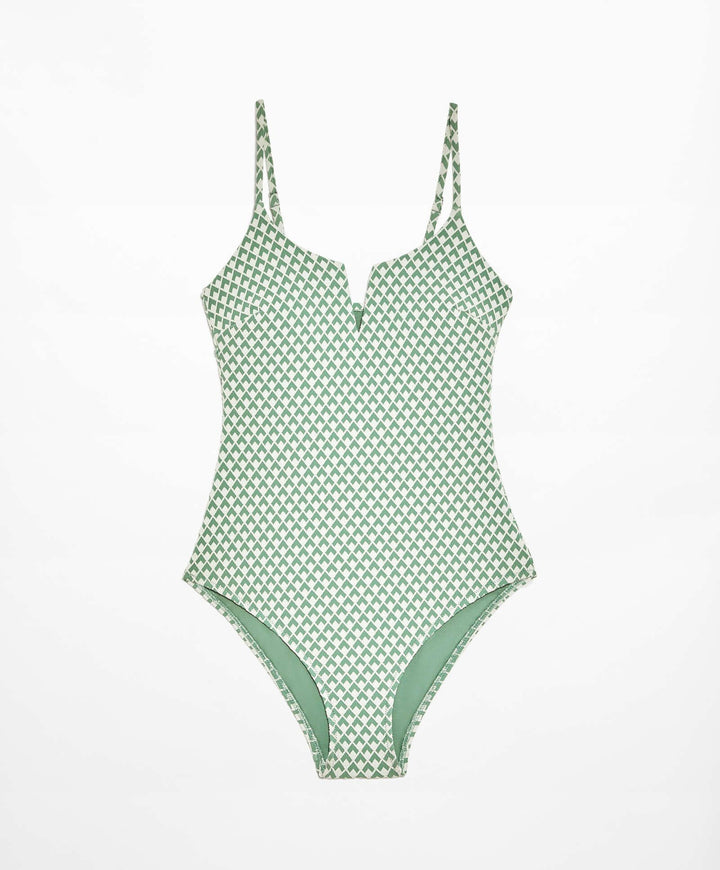 Moudda Oysho - Maillot de Bain Mousse Extra Jacquard Géométrique Vert - Tunisie 6