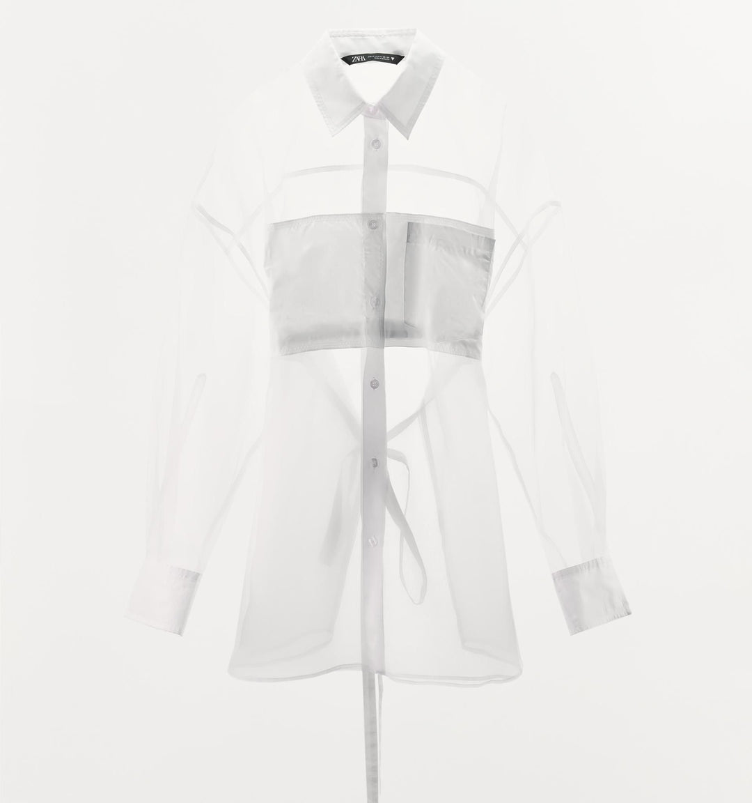 Moudda ZARA - Chemise oversized combinée organza/popeline détail tunnel - Tunisie 1