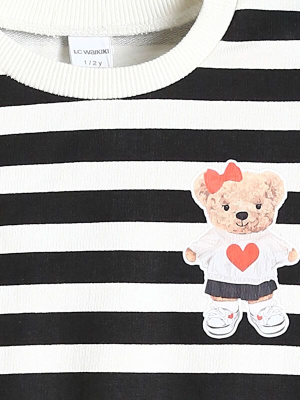 Moudda LC Waikiki - Robe en jersey manches longues Fille Ecru rayé - Tunisie 4