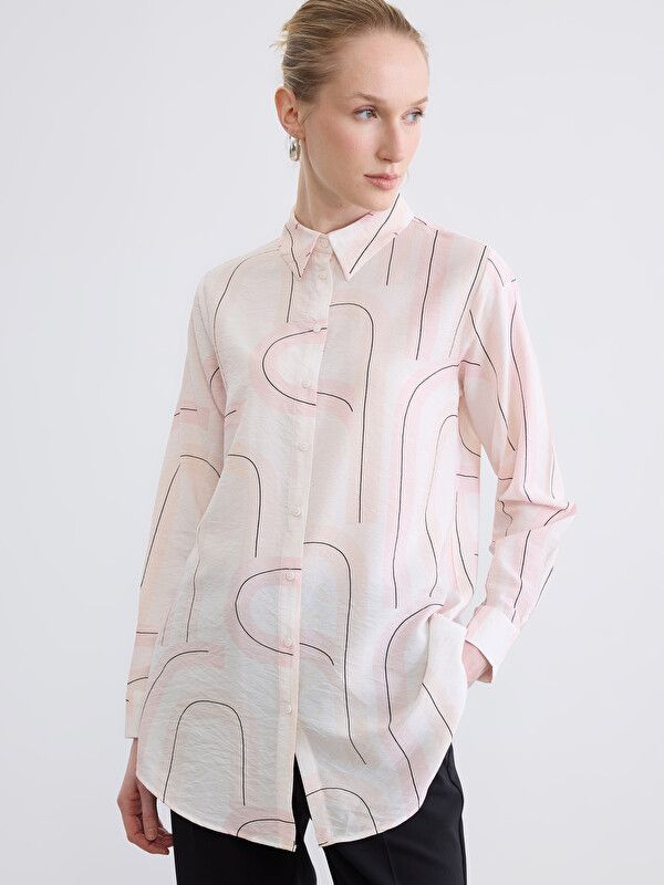 Moudda LC Waikiki - Tunique imprimée manches longues en tissu pour Femme couleur Rose imprimé - Tunisie 1