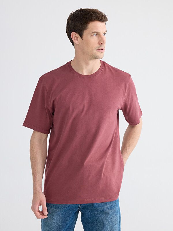 Moudda LC Waikiki - T-shirt basique col rond manches courtes en jersey pour Homme couleur Bordeaux clair - Tunisie 1