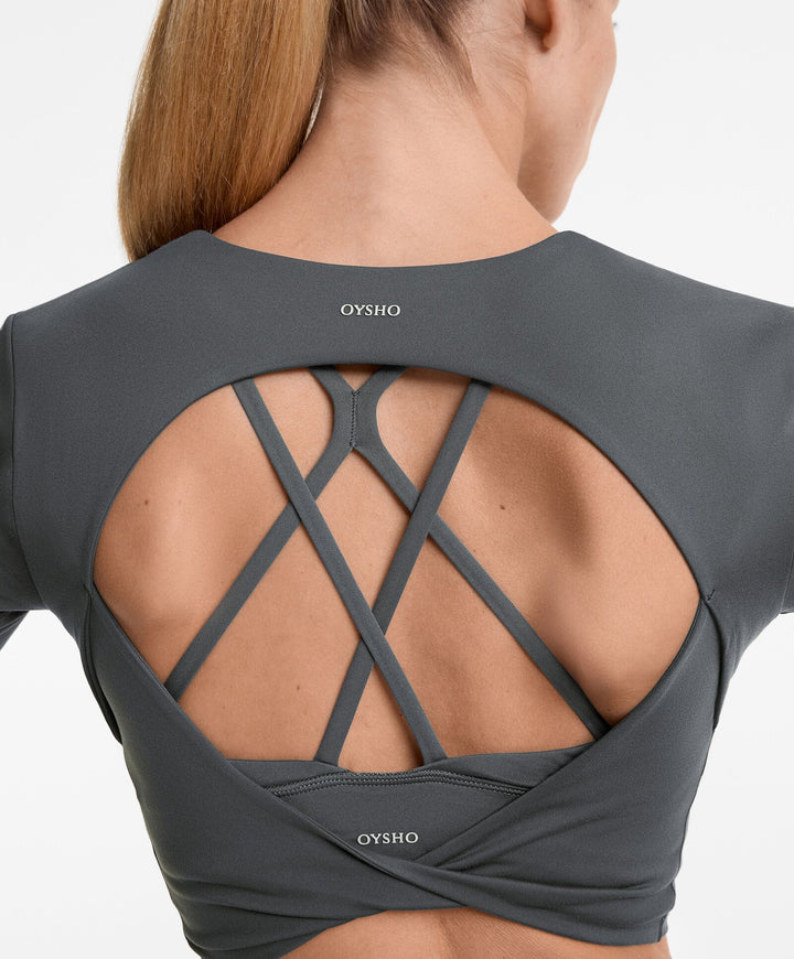 Moudda Oysho - T-Shirt Manches Longues Crop Comfortlux - Twist Dos - Tunisie 5