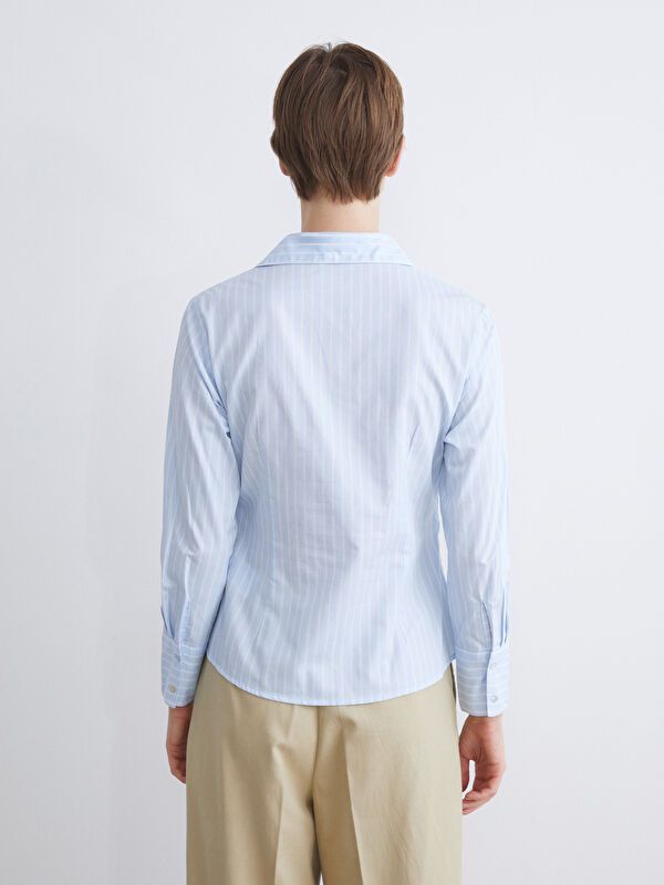 Moudda LC Waikiki - Chemise tissée manches longues Femme Rayures bleues - Tunisie 4