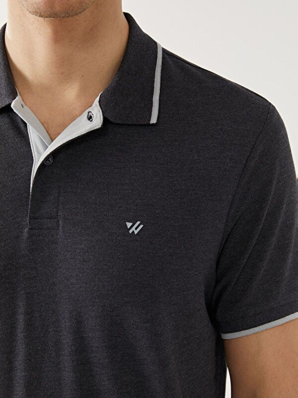 Moudda LC Waikiki - T-shirt col polo basique manches courtes en jersey pour Homme couleur Anthracite mélangé - Tunisie 3