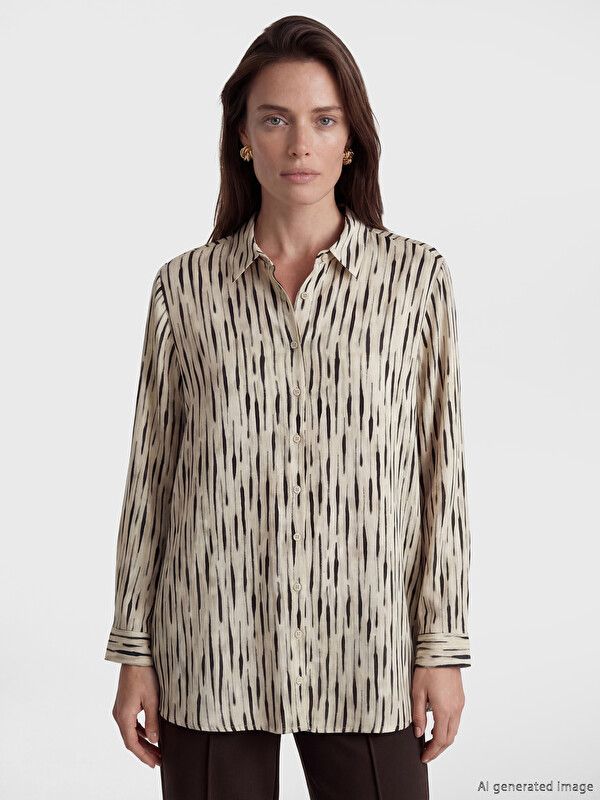 Moudda LC Waikiki - Tunique imprimée manches longues en tissu pour Femme couleur Beige imprimé - Tunisie 2