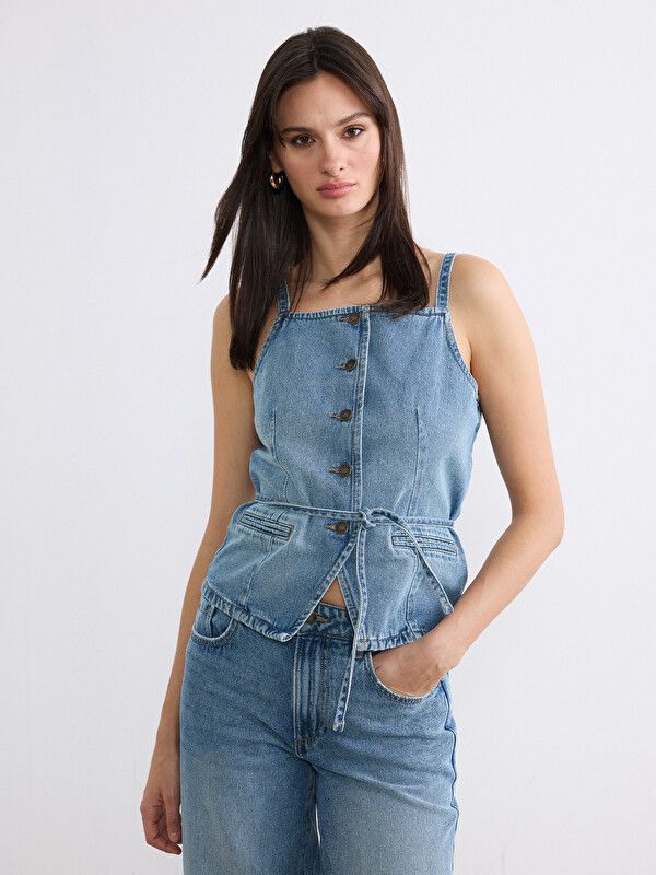 Moudda LC Waikiki - Gilet en jean pour Femme couleur Rodeo Bleu indigo moyen - Tunisie 1