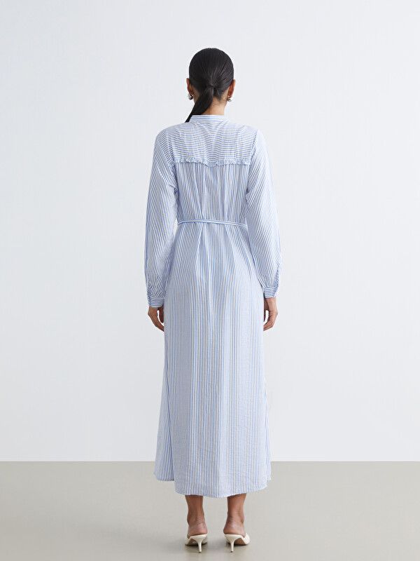 Moudda LC Waikiki - Robe manches longues en tissu pour Femme couleur Bleu rayé - Tunisie 4