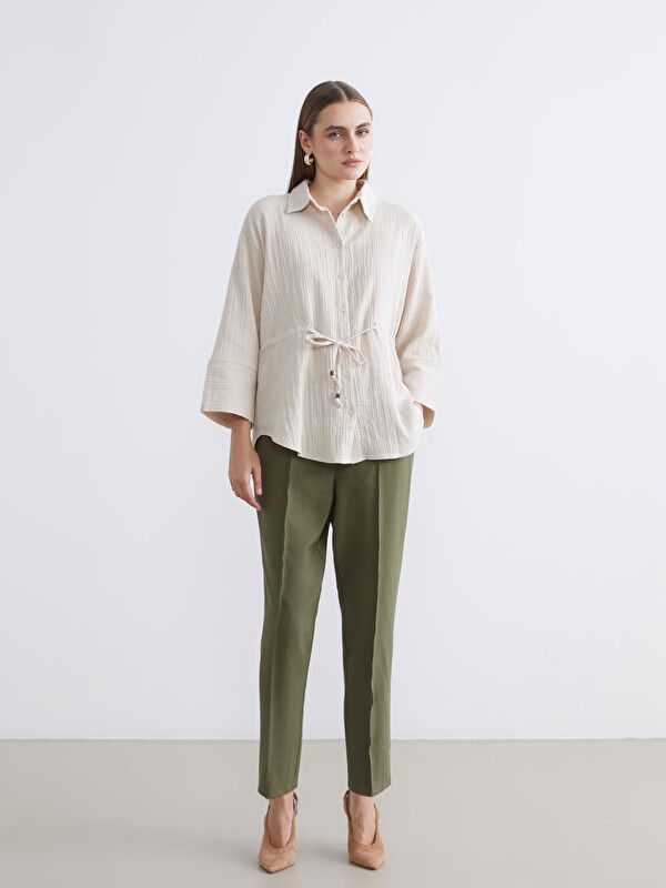 Moudda LC Waikiki - Pantalon fin en tissu pour Femme couleur Vert kaki - Tunisie 1