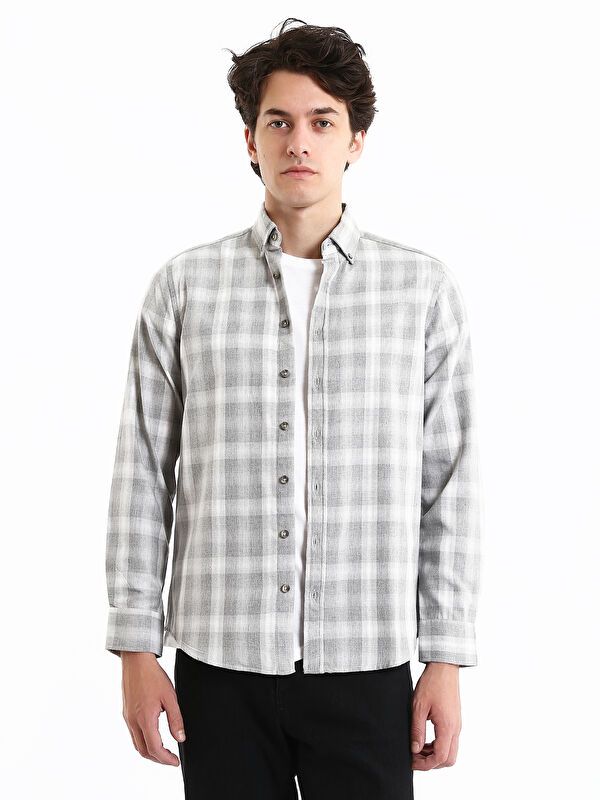 Moudda LC Waikiki - Chemise manches longues en tissu couleur Gris à carreaux pour hommes - Tunisie 1