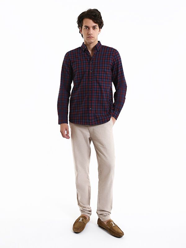 Moudda LC Waikiki - Chemise tissée à carreaux manches longues Homme Carreaux bordeaux - Tunisie 2