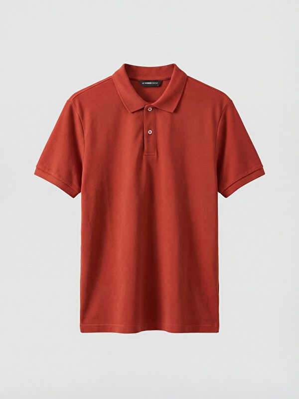 Moudda LC Waikiki - T-shirt col polo basique manches courtes en jersey pour Homme couleur Orange brûlé - Tunisie 1