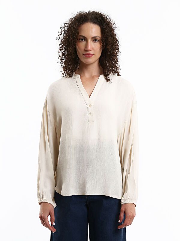 Moudda LC Waikiki - Blouse tissée manches longues Femme Ecru - Tunisie 1