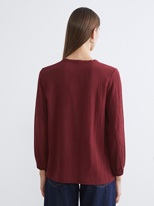 Moudda LC Waikiki - Chemisier (blouse) manches longues en tissu pour Femme couleur Bordeaux - Tunisie 4