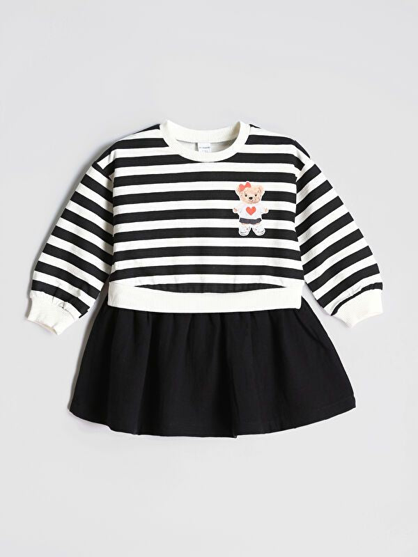 Moudda LC Waikiki - Robe en jersey manches longues Fille Ecru rayé - Tunisie 1