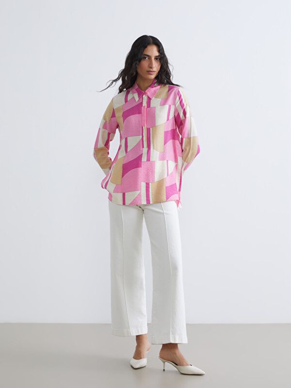 Moudda LC Waikiki - Chemisier (blouse) manches longues en tissu pour Femme couleur Rose imprimé - Tunisie 2