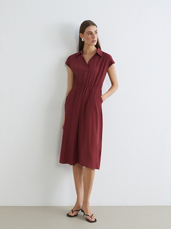 Moudda LC Waikiki - Robe manches courtes en tissu pour Femme couleur Bordeaux - Tunisie 1