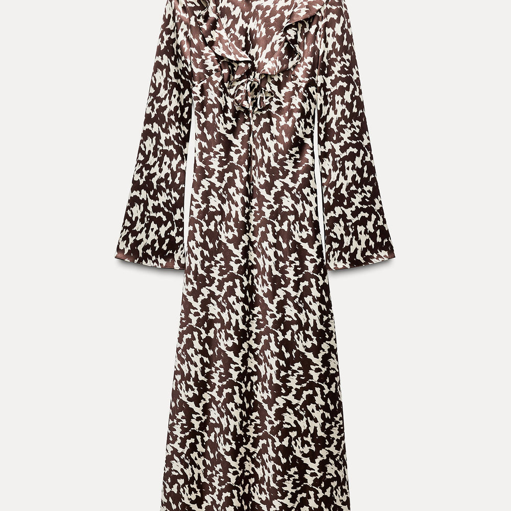 Moudda ZARA - Robe mi-longue satinée manches longues, volants - Tunisie 2