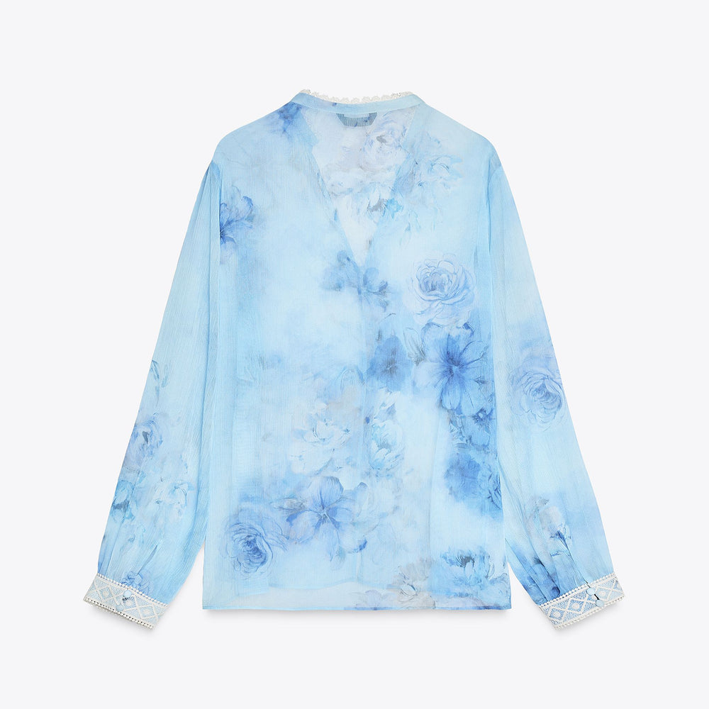 Moudda ZARA - Blouse Romantique - Imprimé Aquarelle & Dentelle - Tunisie 2