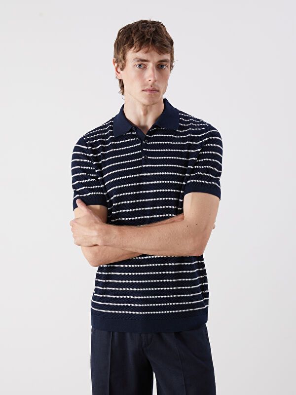 Moudda LC Waikiki - Pull tricot manches courtes Homme Rayures marine - Tunisie 1