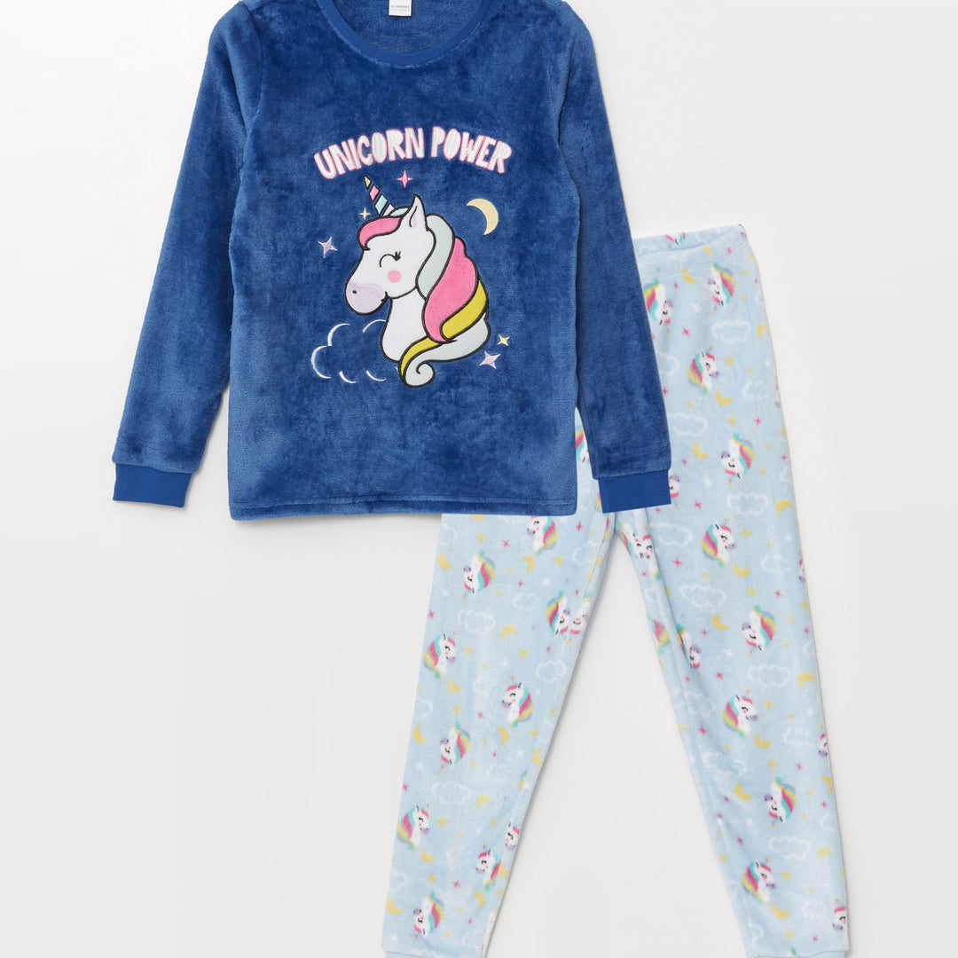 Moudda LC Waikiki - Pyjama en jersey manches longues épais Fille Bleu moyen - Tunisie 1