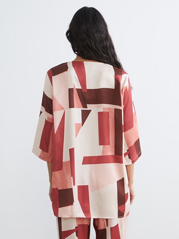 Moudda LC Waikiki - Tunique manches longues en tissu pour Femme couleur Marron imprimé - Tunisie 4