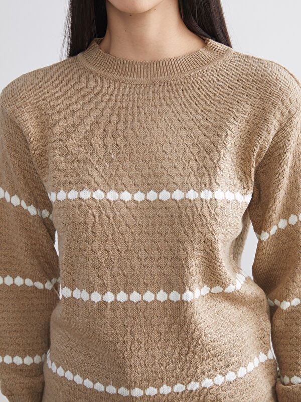 Moudda LC Waikiki - Pull mi-saison en tricot couleur Jacquard camel pour femmes - Tunisie 3