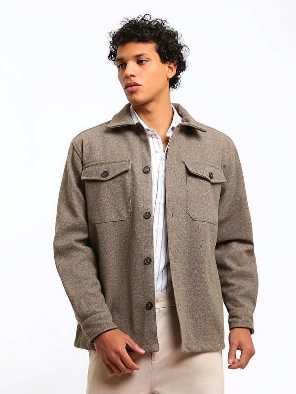 Moudda LC Waikiki - Surchemise en tissu (Shacket) couleur Vison pour hommes - Tunisie 1