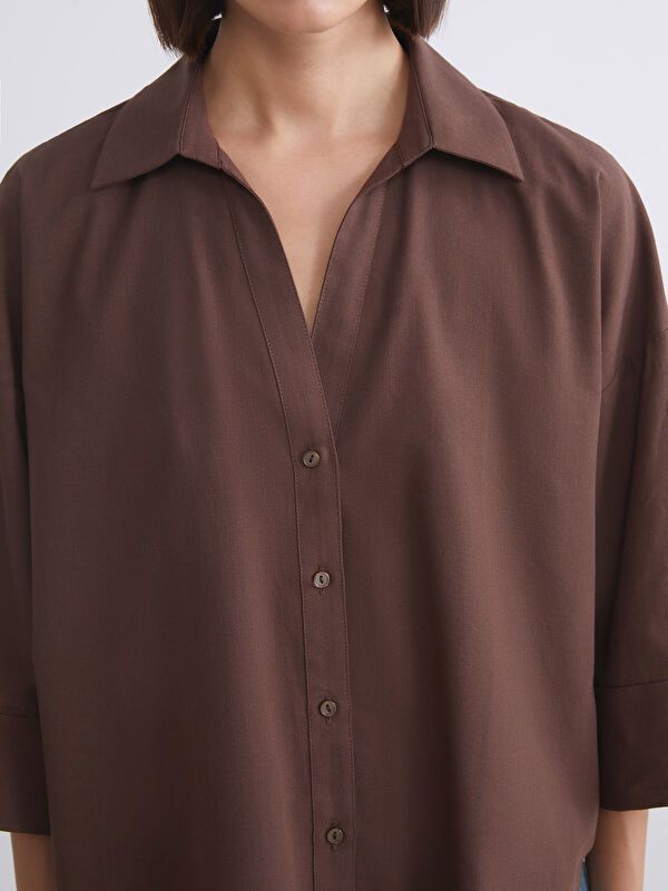 Moudda LC Waikiki - Chemise tissée manches longues Femme Brun - Tunisie 3