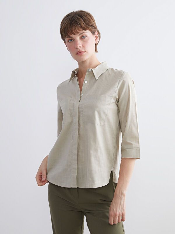 Moudda LC Waikiki - Chemise tissée manches longues Femme Gris - Tunisie 1