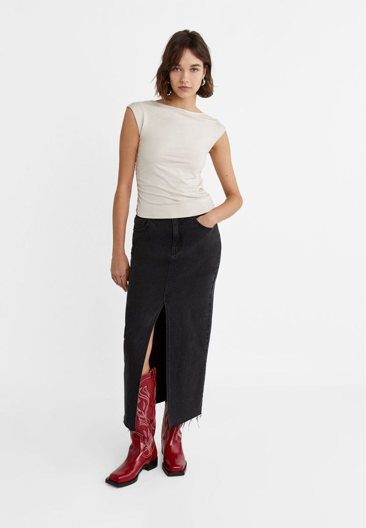 Moudda STRADIVARIUS - T-Shirt en Viscose Mini Manches Encolure Bateau - Tunisie 3