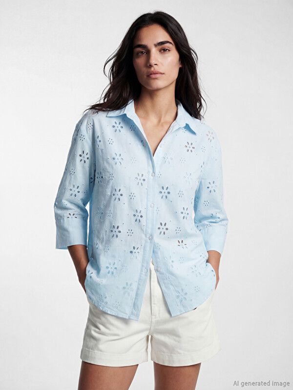 Moudda LC Waikiki - Chemise manches longues en tissu pour Femme couleur Bleu clair - Tunisie 1