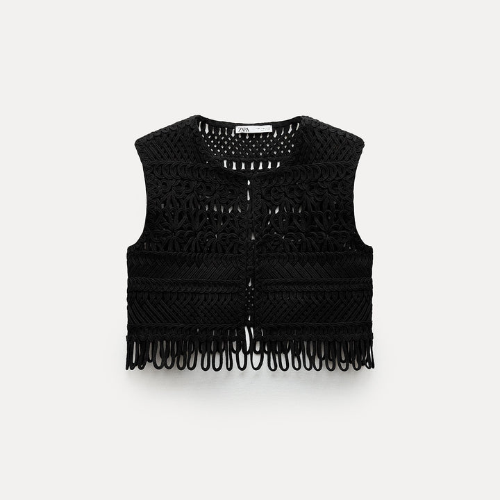 Moudda ZARA - Gilet broderie machine macramé ourlet franges - Tunisie 1
