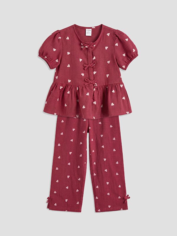 Moudda LC Waikiki - Ensemble en tissu Filles pour Fille couleur Bordeaux imprimé - Tunisie 1
