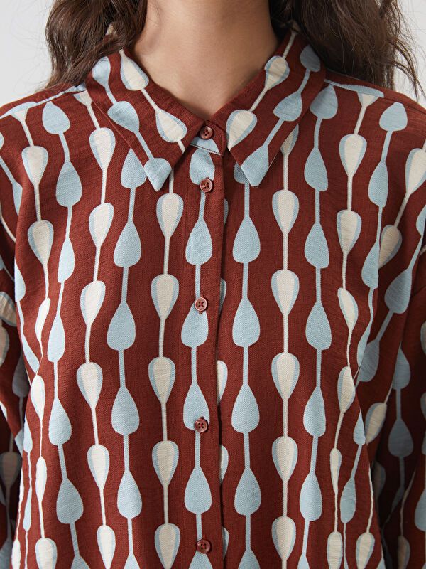 Moudda LC Waikiki - Tunique tissée manches longues Femme Imprimé marron - Tunisie 3