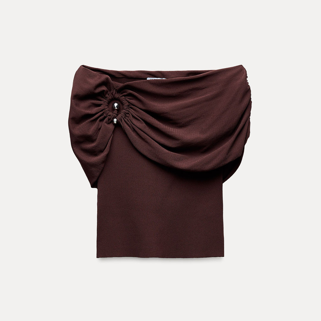 Moudda ZARA - Marron – top épaules dénudées détail métallique - Tunisie 1