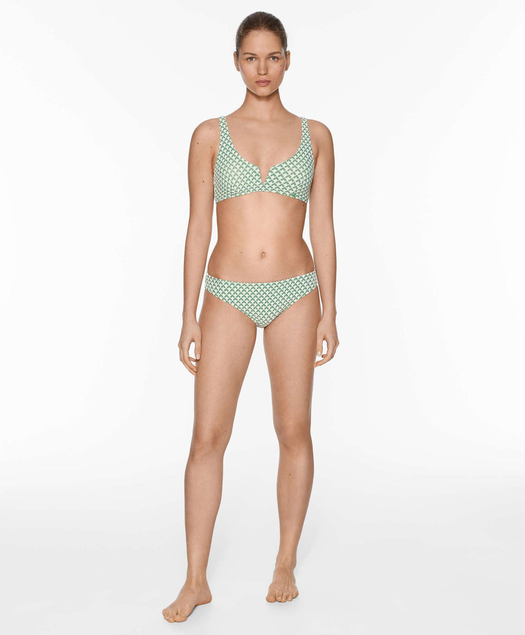 Moudda Oysho - Culotte Halter Mousse Extra Sans Armatures Jacquard Géométrique Vert - Tunisie 1