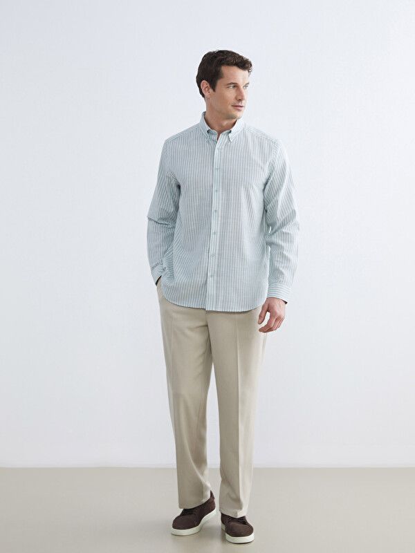 Moudda LC Waikiki - Chemise rayée manches longues en tissu pour Homme couleur Vert kaki rayé - Tunisie 2