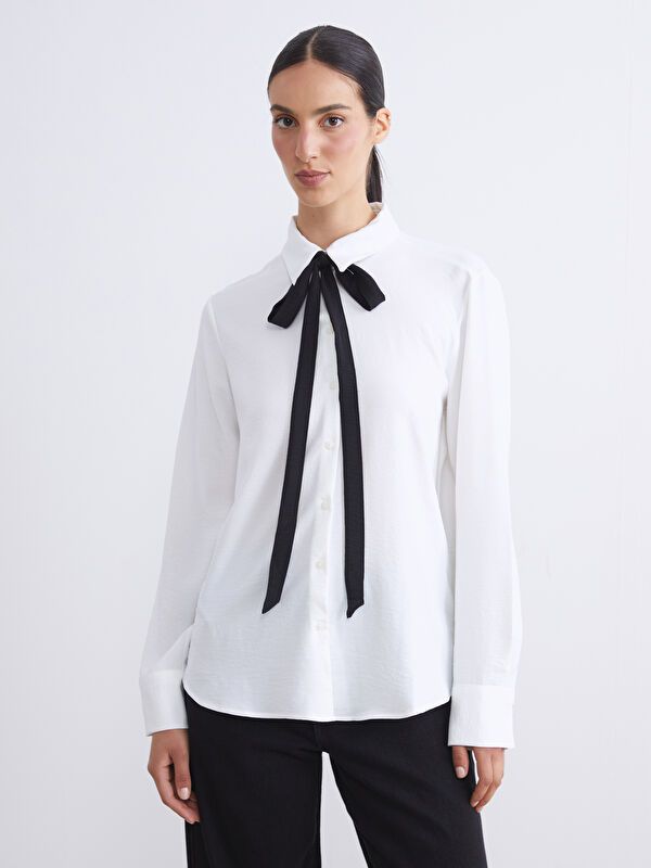 Moudda LC Waikiki - Chemise tissée manches longues Femme Buxe blanc - Tunisie 1