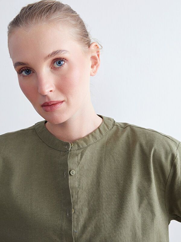 Moudda LC Waikiki - Chemise tissée manches longues Femme Kaki - Tunisie 3