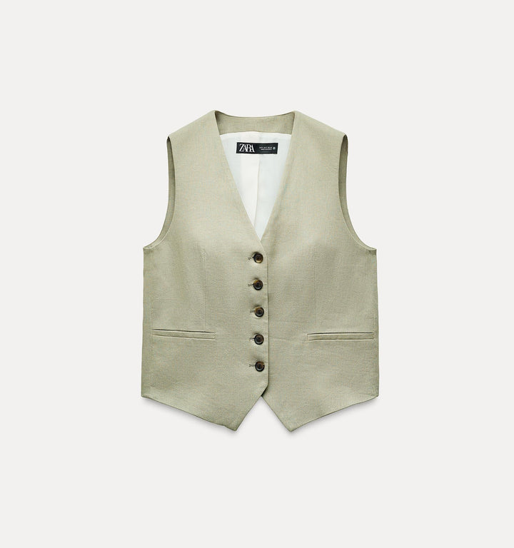Moudda ZARA - Ensemble veste tailleur en lin, coloris vert d’eau - Tunisie 3