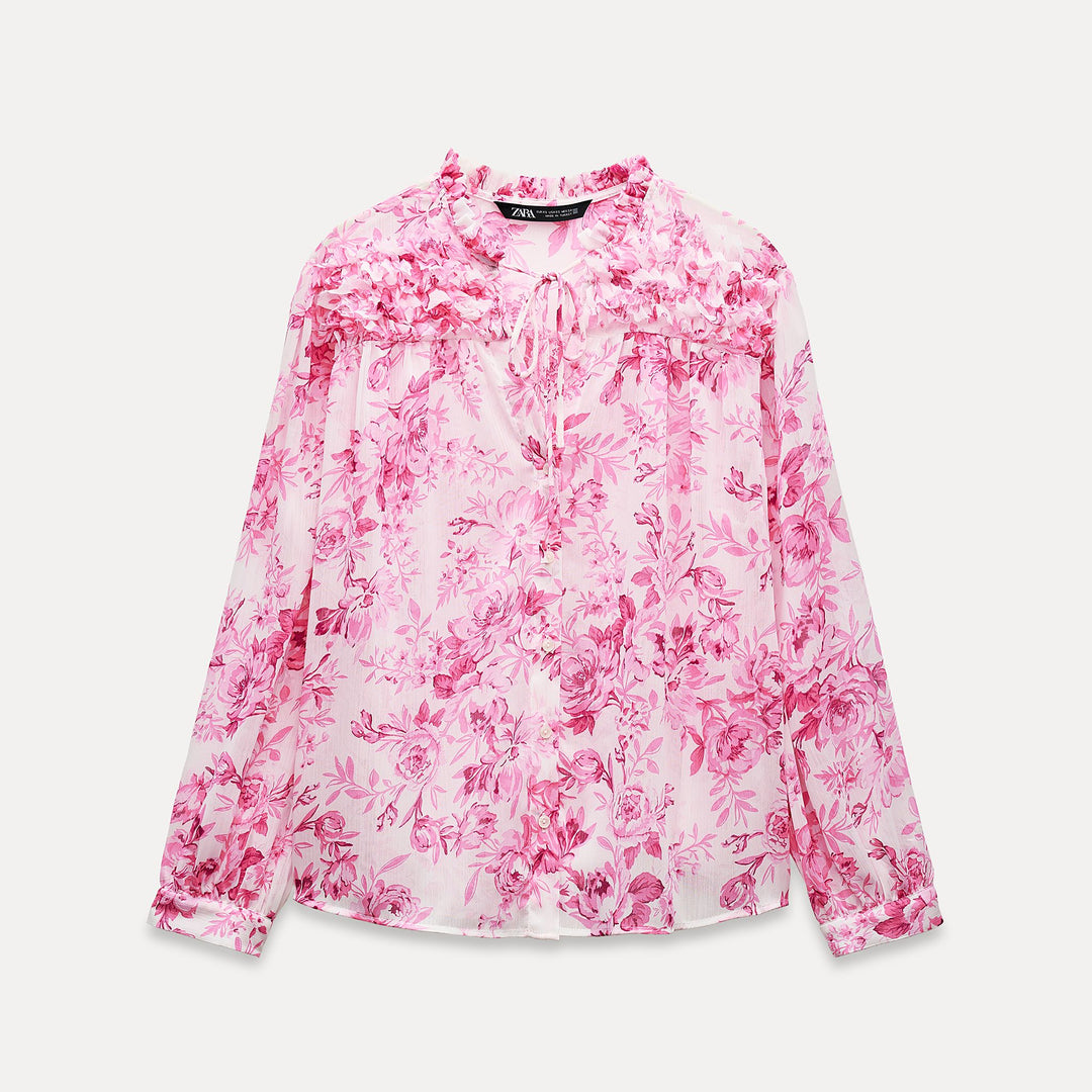 Moudda ZARA - Set blouse imprimée manches longues détail petits volants canezou - Tunisie 1