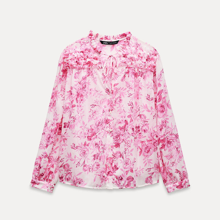 Moudda ZARA - Set blouse imprimée manches longues détail petits volants canezou - Tunisie 1