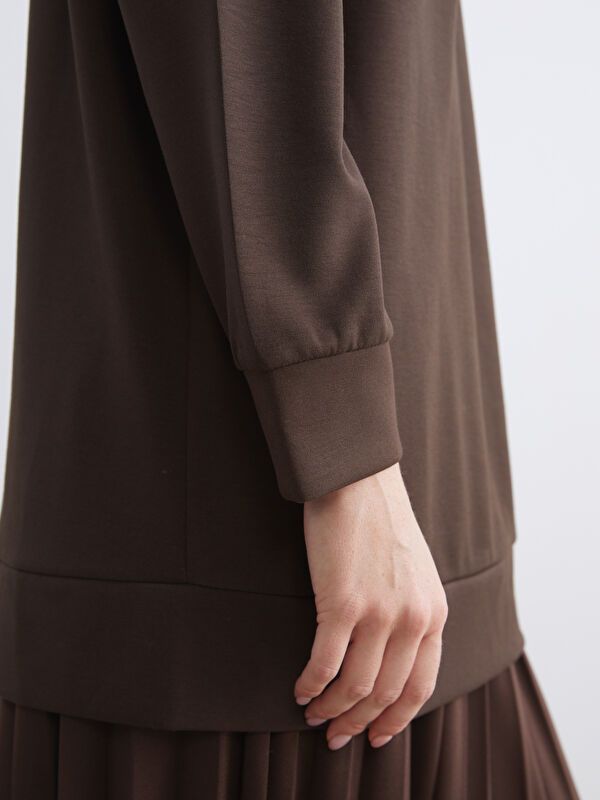 Moudda LC Waikiki - Tunique manches longues en jersey couleur Marron foncé pour femmes - Tunisie 4