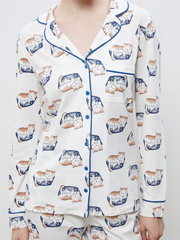 Moudda LC Waikiki - Pyjama en jersey manches longues Femme Imprimé écru - Tunisie 3