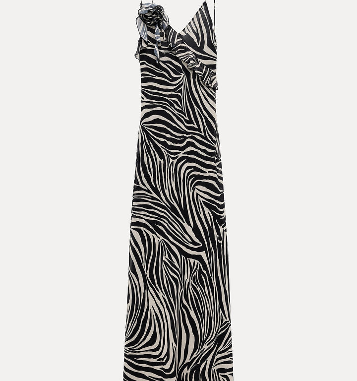 Moudda ZARA - Robe longue georgette encolure en V volants imprimé zèbre - Tunisie 2