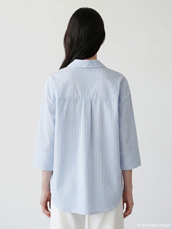 Moudda LC Waikiki - Chemise manches longues en tissu maternité pour Femme couleur Bleu rayé - Tunisie 4
