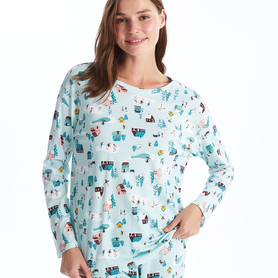 Moudda LC Waikiki - Pyjama en jersey manches longues Femme Bleu pastel imprimé - Tunisie 2
